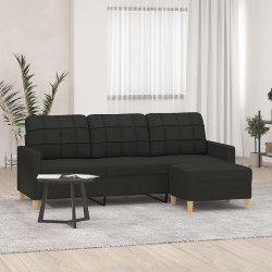 Canapé à 3 places avec repose-pieds Noir 180 cm Tissu 