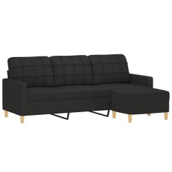 Canapé à 3 places avec repose-pieds Noir 180 cm Tissu 