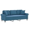Canapé 3 places avec oreillers décoratifs bleu 180 cm velours 