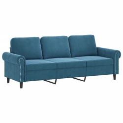 Canapé 3 places avec oreillers décoratifs bleu 180 cm velours 