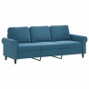 Canapé 3 places avec oreillers décoratifs bleu 180 cm velours 
