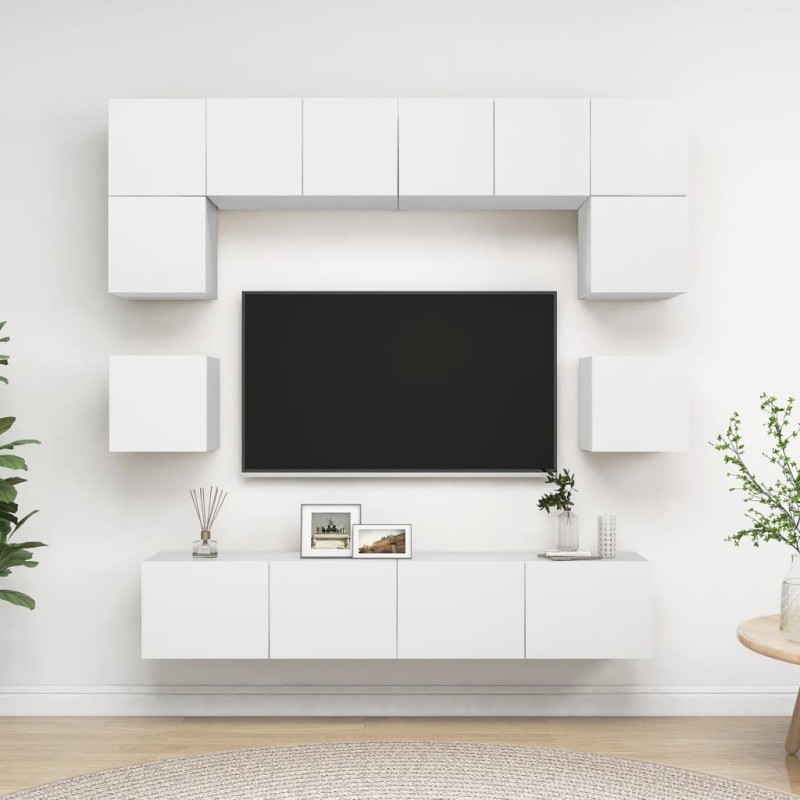 Ensemble de meubles TV 8 pcs Blanc Bois d'ingénierie Ensemble de meubles TV 8 pcs Blanc Bois d'ingénierie