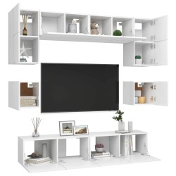 Ensemble de meubles TV 8 pcs Blanc Bois d'ingénierie 