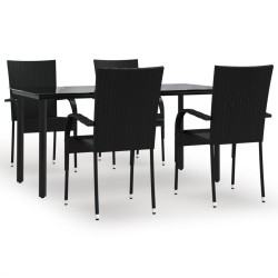 Ensemble à manger de jardin 5 pcs Noir Résine tressée 