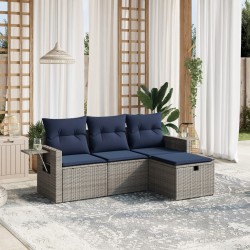 Salon de jardin 4 pcs avec coussins gris résine tressée 