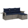 Salon de jardin 4 pcs avec coussins gris résine tressée 