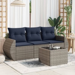 Salon de jardin 4 pcs avec coussins gris résine tressée 