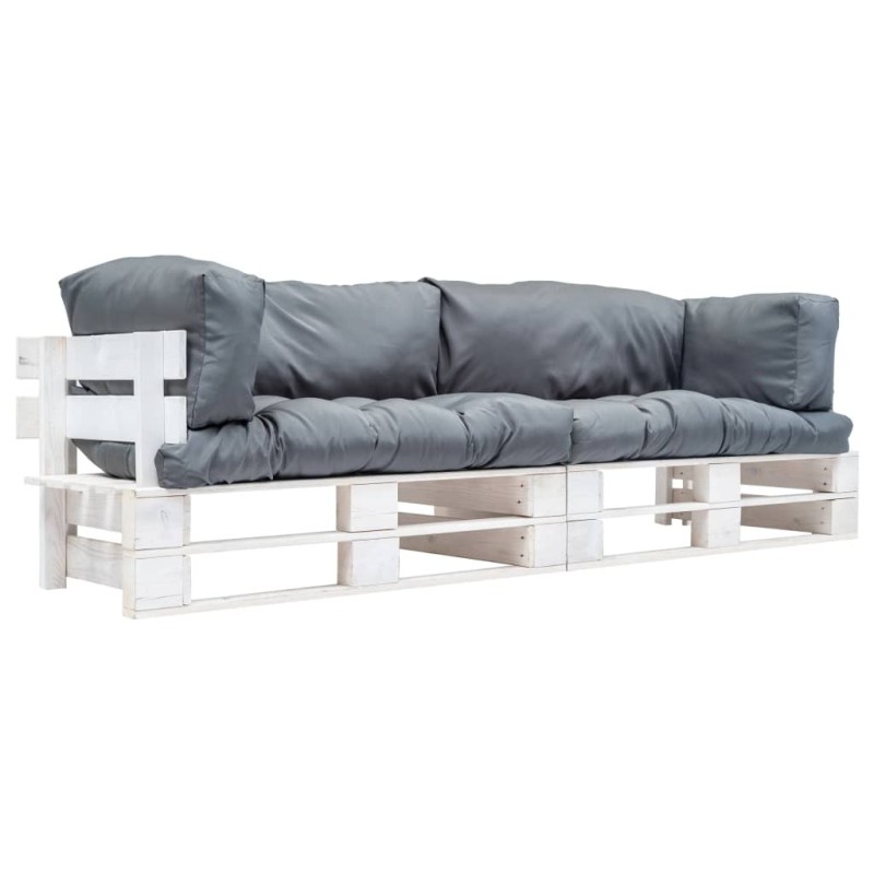 Canapés de jardin palette 2 pcs avec coussins Gris Pinède 