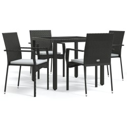 Ensemble à manger de jardin coussins 5pcs Noir Résine tressée 