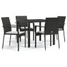 Ensemble à manger de jardin coussins 5pcs Noir Résine tressée 