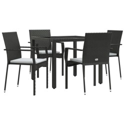Ensemble à manger de jardin coussins 5pcs Noir Résine tressée 