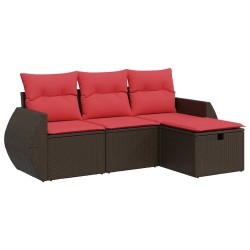 Salon de jardin 4 pcs avec coussins marron résine tressée 