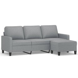 Canapé à 3 places avec repose-pieds Gris clair 180 cm Tissu 