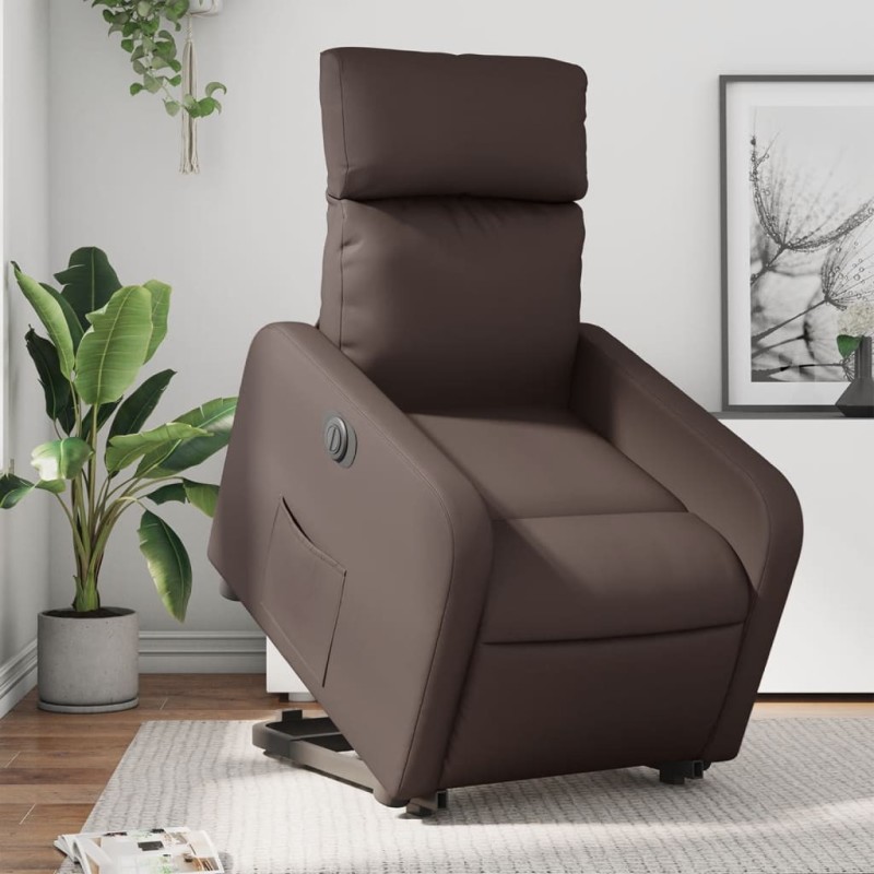 Fauteuil inclinable électrique marron similicuir 