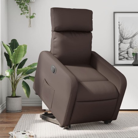 Fauteuil inclinable électrique marron similicuir 