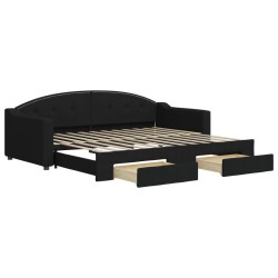 Lit de jour avec gigogne et tiroirs sans matelas noir 90x200 cm 