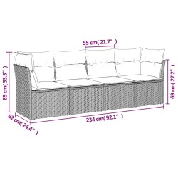 Salon de jardin 4 pcs avec coussins marron résine tressée 