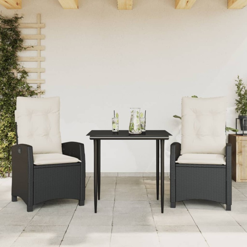 Ensemble à manger de jardin avec coussins 3 pcs Noir 