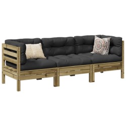 Salon de jardin 3 pcs avec coussins bois de pin imprégné 