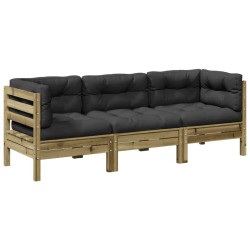 Salon de jardin 3 pcs avec coussins bois de pin imprégné 