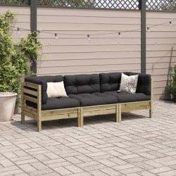 Salon de jardin 3 pcs avec coussins bois de pin imprégné 