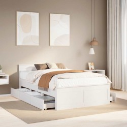 Cadre de lit sans matelas avec tête de lit blanc 135x190 cm pin 