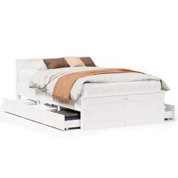 Cadre de lit sans matelas avec tête de lit blanc 135x190 cm pin 