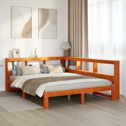 Lit bibliothèque sans matelas cire marron 140x190 cm pin massif 