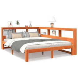 Lit bibliothèque sans matelas cire marron 140x190 cm pin massif 