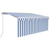 Auvent rétractable manuel avec store LED 3,5x2,5m Bleu et blanc   