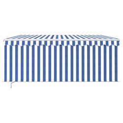 Auvent rétractable manuel avec store LED 3,5x2,5m Bleu et blanc   