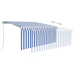 Auvent rétractable manuel avec store LED 3,5x2,5m Bleu et blanc   