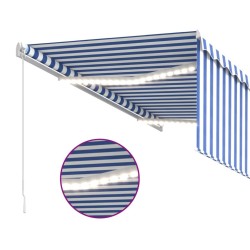 Auvent rétractable manuel avec store LED 3,5x2,5m Bleu et blanc   