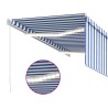 Auvent rétractable manuel avec store LED 3,5x2,5m Bleu et blanc   