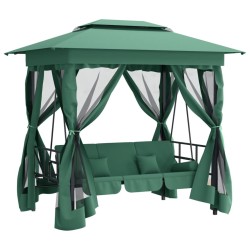 Tonnelle de jardin banc pivotant convertible vert tissu acier 
