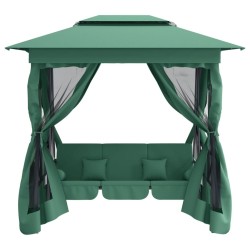 Tonnelle de jardin banc pivotant convertible vert tissu acier 