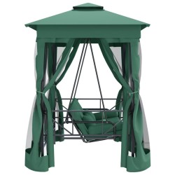 Tonnelle de jardin banc pivotant convertible vert tissu acier 