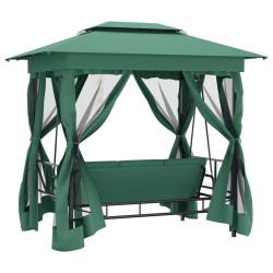 Tonnelle de jardin banc pivotant convertible vert tissu acier 