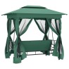 Tonnelle de jardin banc pivotant convertible vert tissu acier 