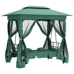 Tonnelle de jardin banc pivotant convertible vert tissu acier 