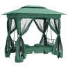Tonnelle de jardin banc pivotant convertible vert tissu acier 
