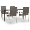 Ensemble à manger de jardin 5 pcs Gris Résine tressée 