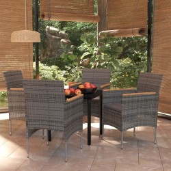 Ensemble à manger de jardin et coussins 5pcs Gris/noir 
