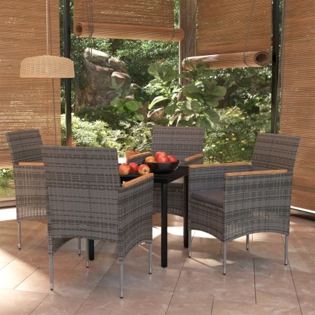 Ensemble à manger de jardin et coussins 5pcs Gris/noir 