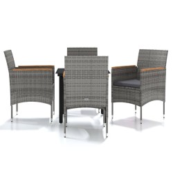 Ensemble à manger de jardin et coussins 5pcs Gris/noir 