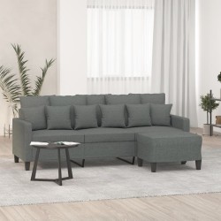 Canapé à 3 places avec repose-pieds Gris foncé 180 cm Tissu 