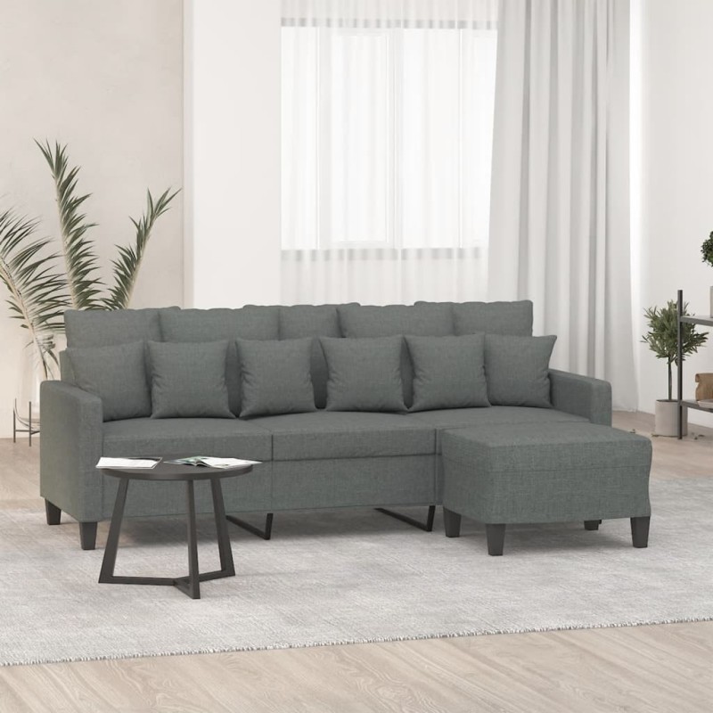 Canapé à 3 places avec repose-pieds Gris foncé 180 cm Tissu 