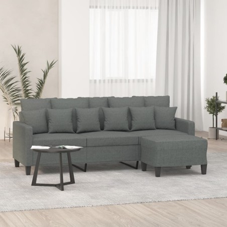 Canapé à 3 places avec repose-pieds Gris foncé 180 cm Tissu 