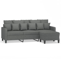 Canapé à 3 places avec repose-pieds Gris foncé 180 cm Tissu 