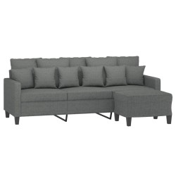 Canapé à 3 places avec repose-pieds Gris foncé 180 cm Tissu 